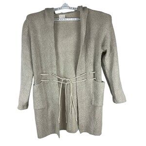 Allie Rose Womens Long Cardigan Sweater Hooded Beige L Pockets Casual JSW9192